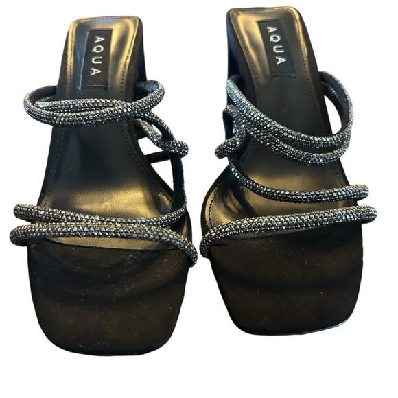 Aqua Livyr Rhinestone Embellished Slip On Strappy Heeled Sandals NEW 6 - Picture 4 of 11